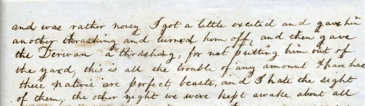 Otis Blake describes beating his servants in Calcutta