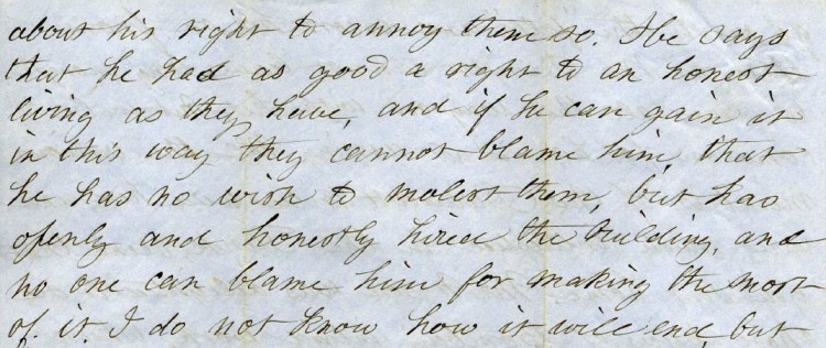 Elizabeth Everett describes a neighbor who plans to rent out to Irish immigrants.