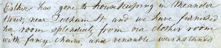 Elizabeth Everett outfits her former maid, Esther, for housekeeping after marriage.